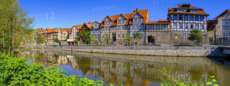 Half-timbered houses on the River Fulda, German Half-Timbered Houses Route, Hannoversch Münden, Hann. Münden, Lower Saxony, Germany, Europe
