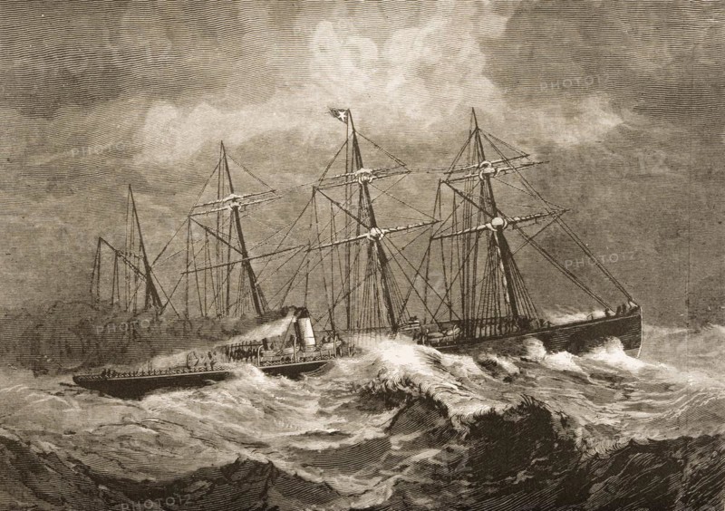 The 3867 tonne steamship Celtic crossing the Atlantic in the winter of the 1870s. From American Pictures Drawn With Pen And Pencil by Rev Samuel Manning c. 1880, United States, America, Historical, digitally restored reproduction from a 19th century original, Record date not stated, North America
