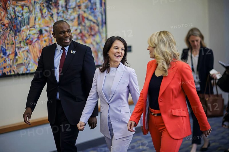 Annalena Bärbock (Alliance 90/The Greens), Federal Foreign Minister, takes part in a meeting of the foreign ministers of the G7 countries during the NATO summit in Washington. Here together with Melanie Joly, Foreign Minister of Canada, and David Lammy, Foreign Secretary of the United Kingdom. Washington, 11 July 2024