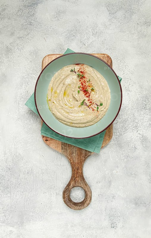 Babaganoush, eggplant appetizer, traditional Lebanese cuisine, homemade, no people, isolate, on a white background