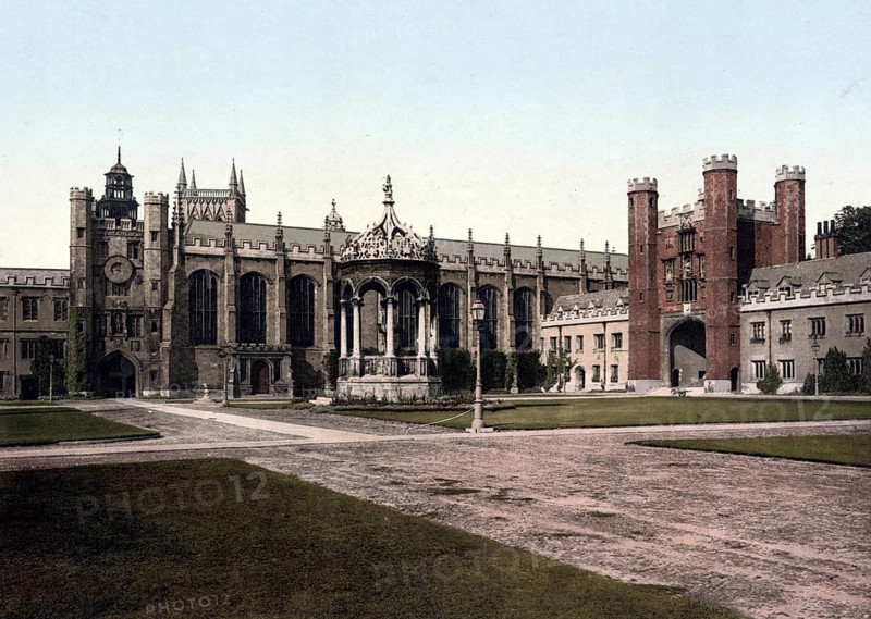 The Trinity College at Cambridge in England, Historical, digitally restored reproduction from a 19th century original, Record date not stated