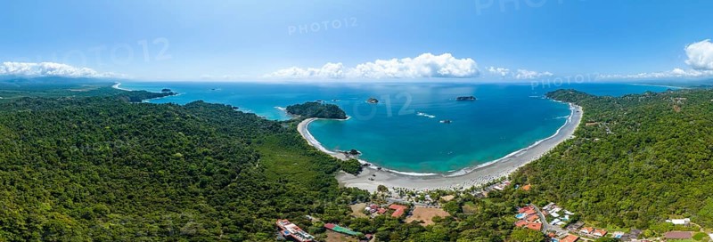 Aerial view, coast and town, Corrohoe Bay and Playa Espadilla, Manuel Antonio National Park, Puntarenas, Quepos, Costa Rica, Central America