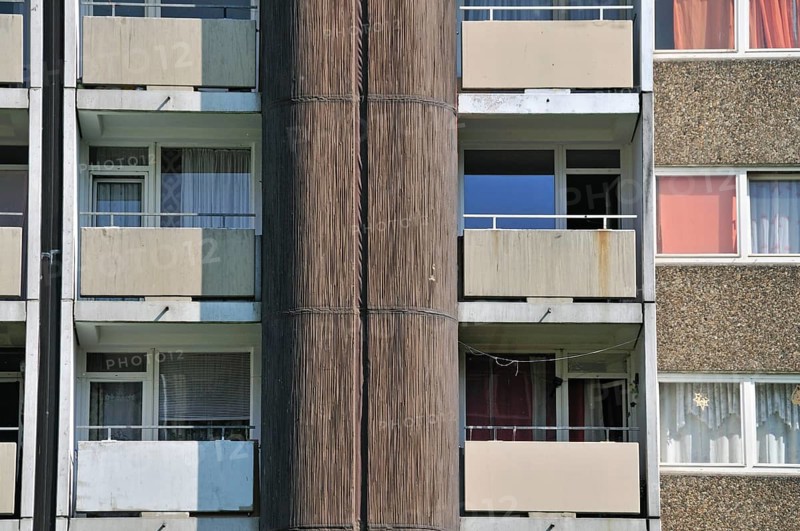 Residential tower block KölnBerg, a social hotspot in the Meschenich district of Cologne, North Rhine-Westphalia, Germany, Europe