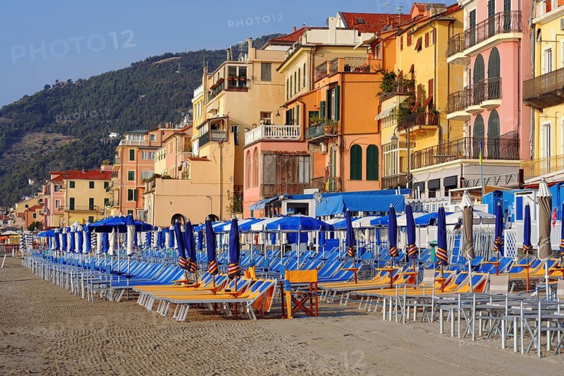 Early morning on the beach, Alassio, Ligurian sea, Liguria, Italy, Europe