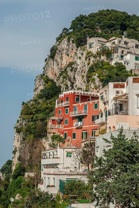 Houses up the mountain in Capri town, Capri island, Campania, Italy, Europe