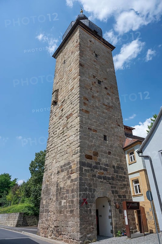 Upper gate tower from the 14th century, inhabited until the end of the 19th century, Zeil am Main, Lower Franconia, Bavaria, Germany, Europe