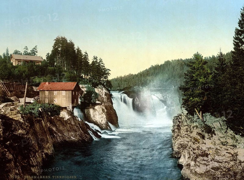 Tinnfossen waterfall in Notodden, Telemark, Norway, around 1895, Historical, digitally restored reproduction from a 19th century original, Record date not stated, Europe