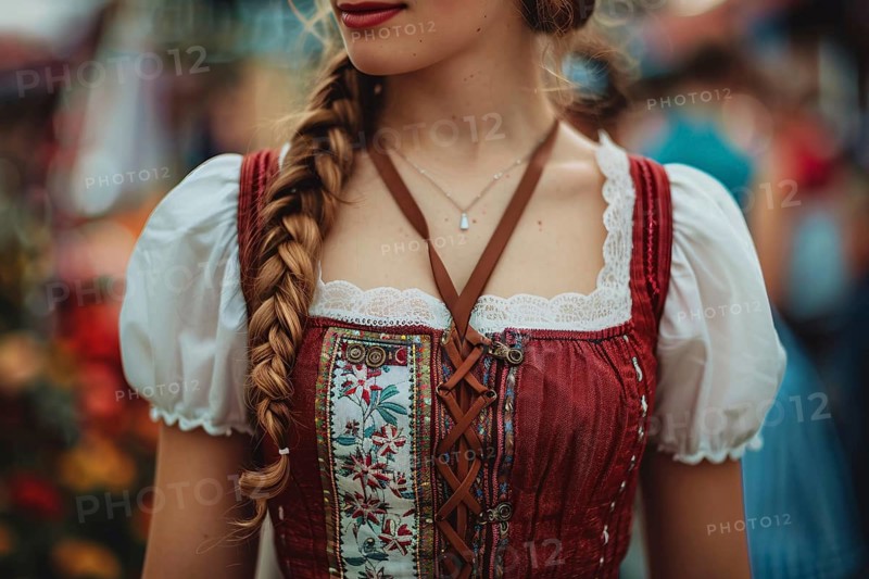 Young woman with plaited hair in street festival. Generative Ai, AI generated