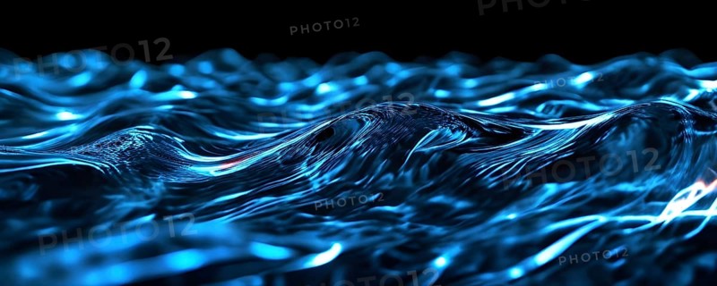 Glassy waves shimmering with vibrant reflections against a black backdrop, AI generated
