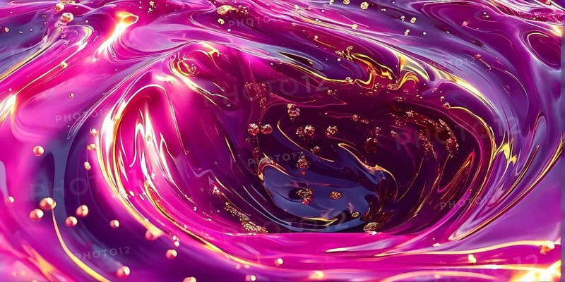 Digital art illustration of a liquid whirlpool swirling with magenta and golden tones, AI generated
