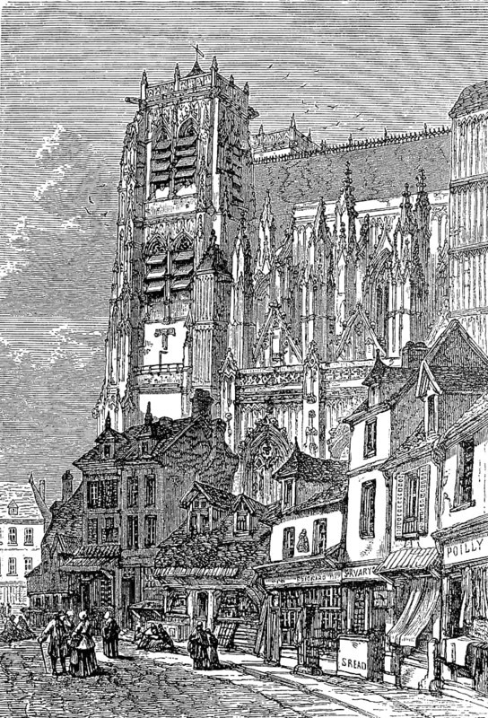 Collegiate church of St Vulfran in Abbeville, Hauts-de-France, France, in 1870, Historical, digital reproduction of an original from the 19th century, Europe