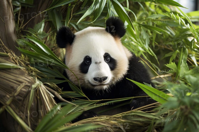 Giant Panda bear in bamoboo forest. KI generiert, generiert, AI generated