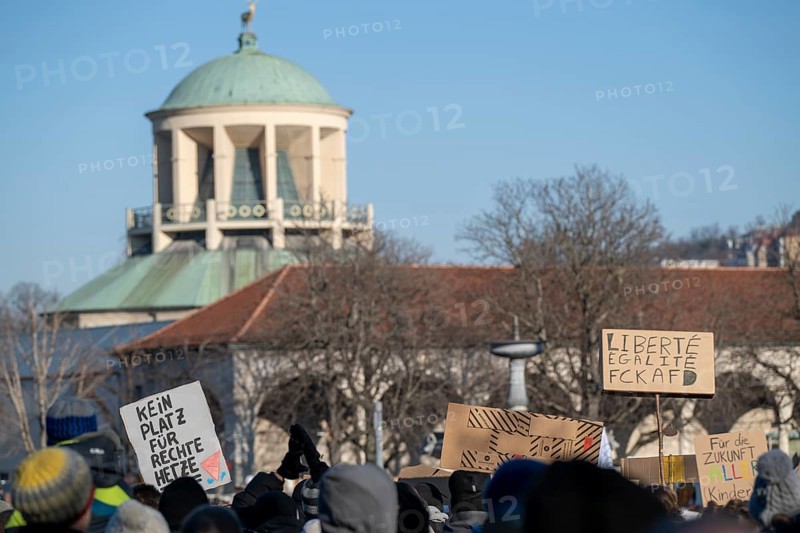 Recordings as part of the demonstration Haltung zeigen! against the AfD's Nazi deportation plans on Schlossplatz in Stuttgart, 20 January 2024