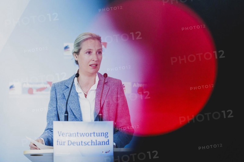 Alice Weidel, Federal Chairwoman of the AfD (Alternative for Germany), speaks to the media in front of the parliamentary group meeting in Berlin, 23 April 2024