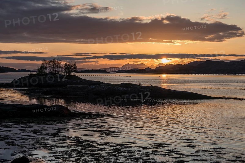 Sunset over the sea south of Mallaig, island, fishing equipment, Scotland, UK