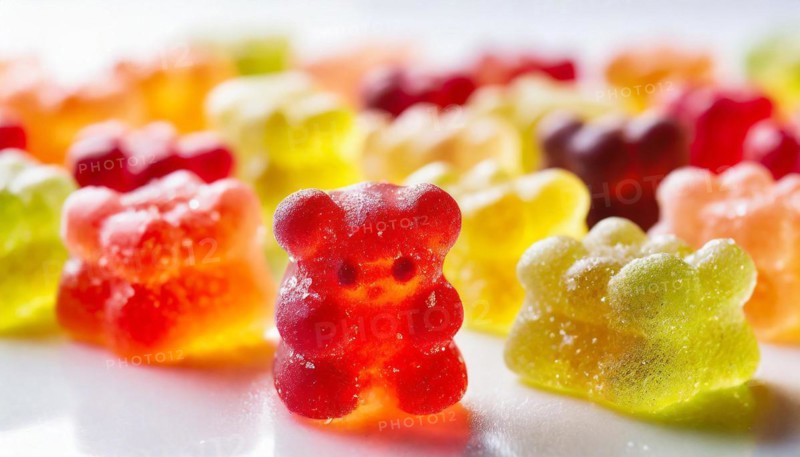 A single red gummy bear in focus with clear texture and shine, AI generated, AI generated