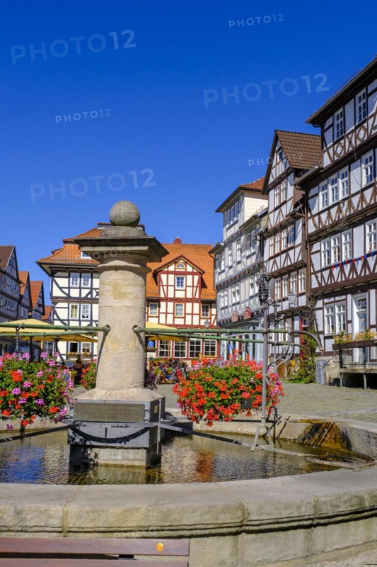 Fountain on the market square, Allendorf district, Bad Sooden-Allendorf, Werratal, Werra-Meißner district, Hesse, Germany, Europe
