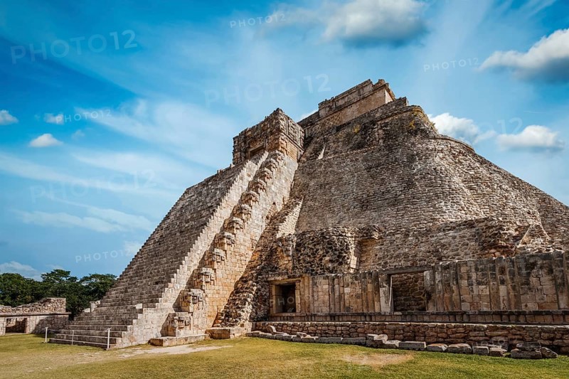 Ancient mayan pyramid (Pyramid of the Magician El Adivino) in Uxmal, Mexico, Central America