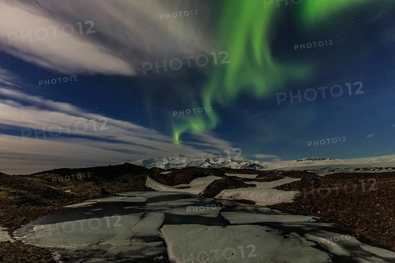 Northern Lights, Aurora borealis over glaciers, Vatnajökull, Iceland, Europe