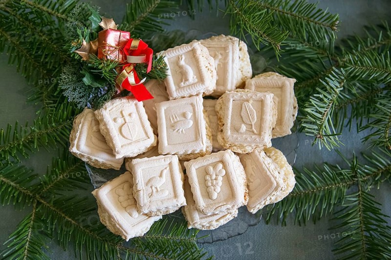 Swabian cuisine, Swabian Christmas biscuits, Springerle, typical Swabian, baking, Christmas bakery, sweet biscuits, Gutsle, Bredle, baked goods, from the oven, traditional cuisine, food photography, studio, Germany, Europe