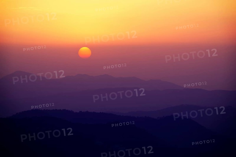 Sunset in Himalayas Shivalik hills. Shimla, Himachal Pradesh, India, Asia