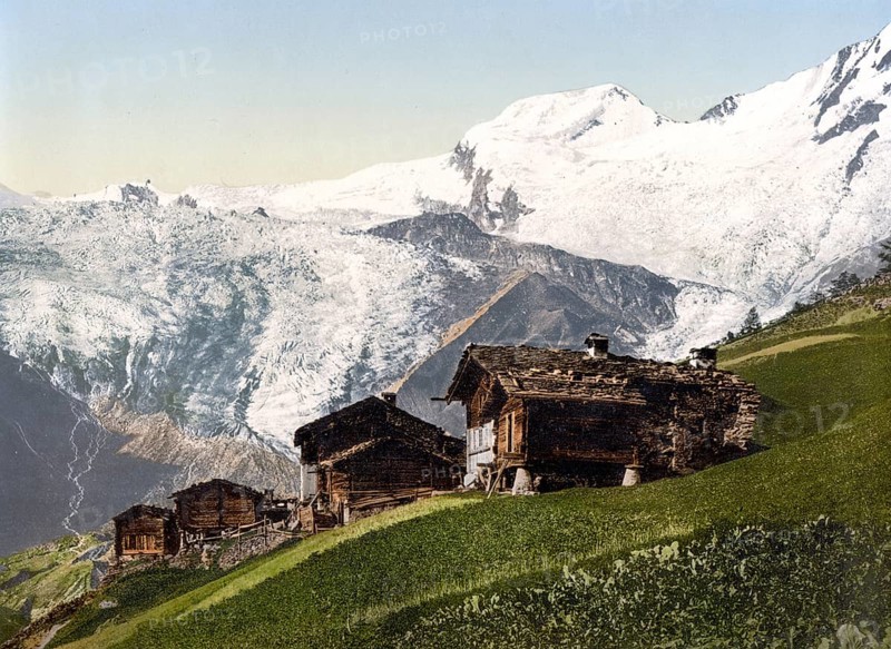 Saas Fee, Alpenblick, Wallis, Alpen der Schweiz / Saas Fee, alpine view, Valais, Alps of, Switzerland, Historic, digitally restored reproduction from a 19th century original, Record date not stated, Europe