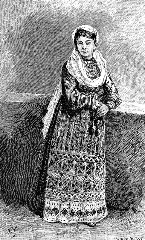 Woman from Rustschuk, Russe, also Rousse or Ruse, in Sunday dress, Bulgaria, 1880, Historical, digital reproduction of an original from the 19th century, Europe