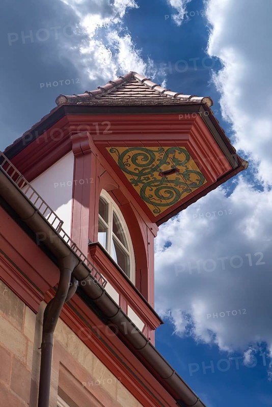 Historic roof lift bay windows on a residential building, Weißgerbergasse 29, Nuremberg, Middle Franconia, Bavaria, Germany, Europe