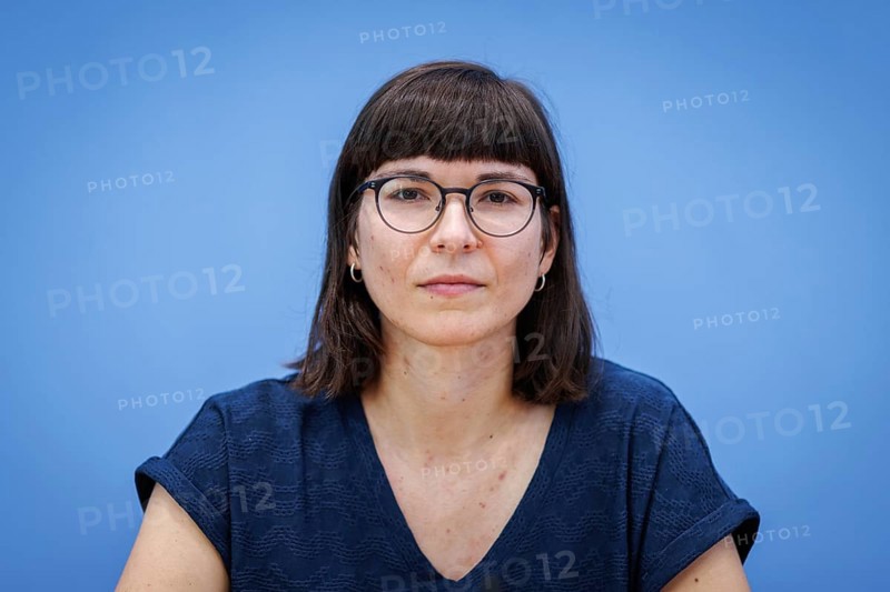 Kerstin Lopau, engineer for renewable energies, recorded at a press conference on new constitutional complaints against the Federal Climate Protection Act in Berlin, 26 June 2024