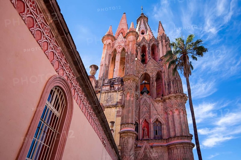 Landmark cathedral of San Miguel Archangel, Parroquia De San Miguel Arcangel, in historic city center of San Miguel De Allende, Mexico, Central America
