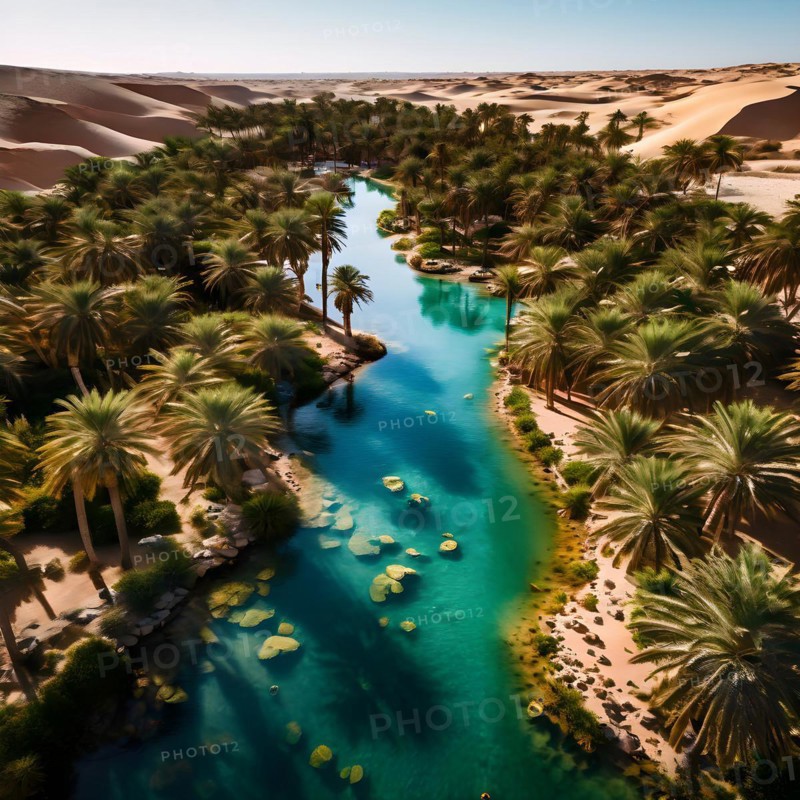 Oasis nestled in the heart of the arabian desert, AI generated