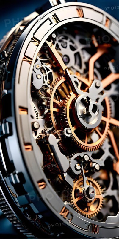 AI generated mechanical watch close up with shimmering digital component