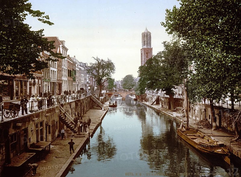 The Oude Gracht Hamburg Bridge, Utrecht, Holland, c. 1895, Historic, digitally restored reproduction from a 19th century original, Record date not stated