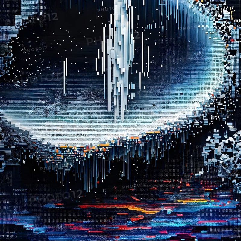 Abstract 3d pixel art technology themed pattern featuring random mosaic in vibrant hues, AI generated