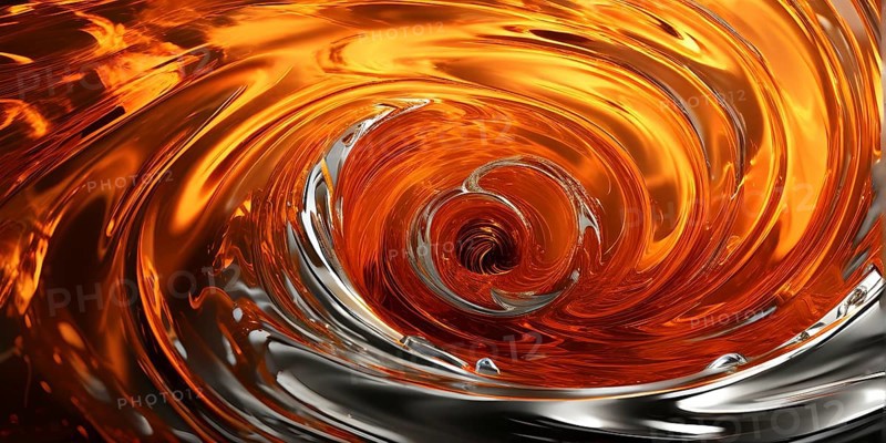 Digital art illustration of a liquid whirlpool swirling with orange and silver tones, AI generated