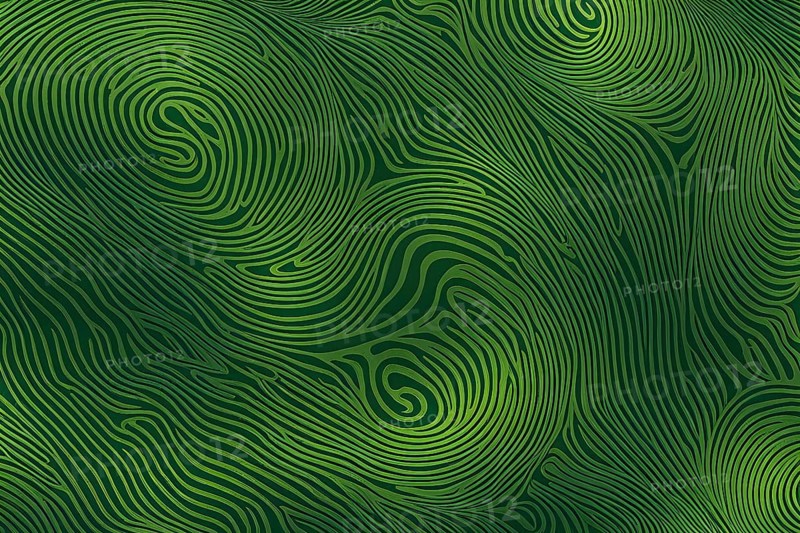 Fingerprint background dominated by swirl patterns in green hues, AI generated