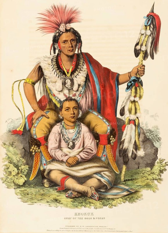 Keokuk. Chief Of The Sacs And Foxes (1838), Indians, Historical Indian tribes from North America, Charles Bird King (1785, 1862), Historical, digitally restored reproduction from a 19th century original, Record date not stated