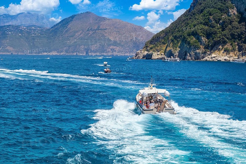 Capri, Campania, Italy, June 16, 2022: Italy, scenic views of Capri from boat cruise around the island, Europe