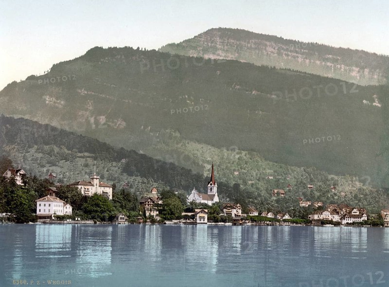 Weggis, Rigi, a mountain range between Lake Lucerne, Lake Zug and Lake Lauerz in Central Switzerland, Historical, digitally restored reproduction from a 19th century original, Record date not stated