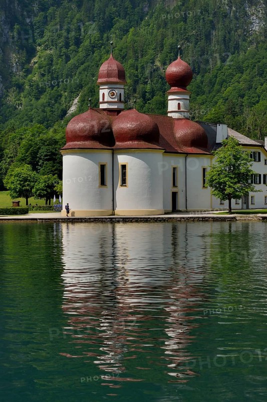 Pilgrimage church of St. Bartholomew on lake Königssee, Upper Bavaria, Bavaria, Germany, Europe