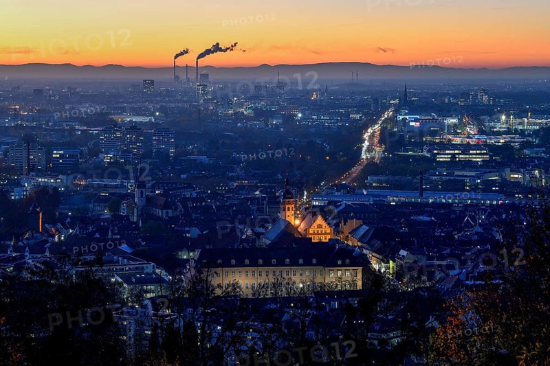 View from the tower hill to Durlach with town church and town hall, in the background Karlsruhe, Baden-Württemberg, Germany, Europe