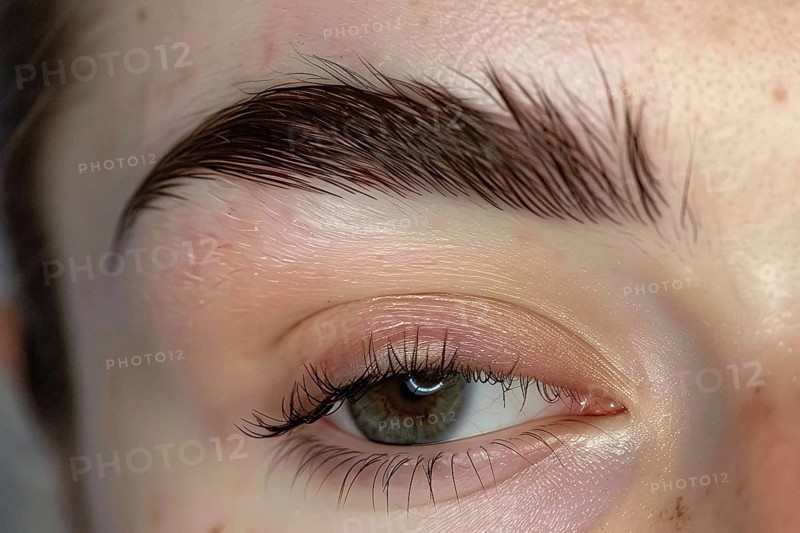 Close up of dark full woman's eyebrows. Generative Ai, AI generated