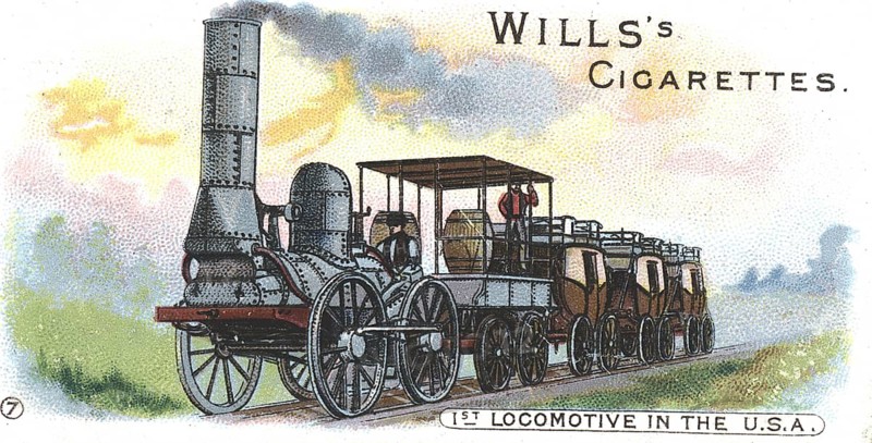 Stourbridge Lion: Built in England under the direction of Horatio Allen, this was the first locomotive to be used in America. Boston & Hudson Railroad, ca. 1830. chromolithography 1900