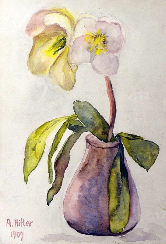 Still Life with Flowers, Painting by Adolf Hitler (1889-1945), Historical, digitally restored reproduction from a 20th century original, public domain, Record date not stated