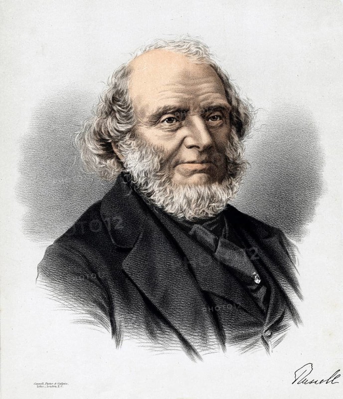 John Russell, 1st Earl Russell (1792-1878), c. 1878, known as Lord John Russell until 1861, when he was created Earl. British Whig and Liberal politician who served two terms as Prime Minister, 1846-1852 and 1865-1866. Grandfather of the mathematician and philosopher Bertrand Russell. From the Modern Portrait Gallery. (London, ca. 1880) . Colour lithograph. English