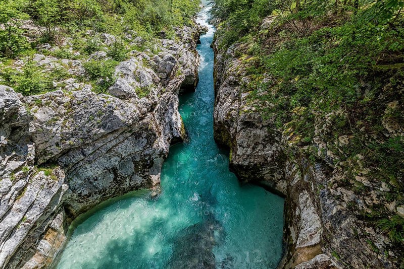Wild river Soca flows through gorge, Triglav National Park, Soca Valley, Slovenia, Europe
