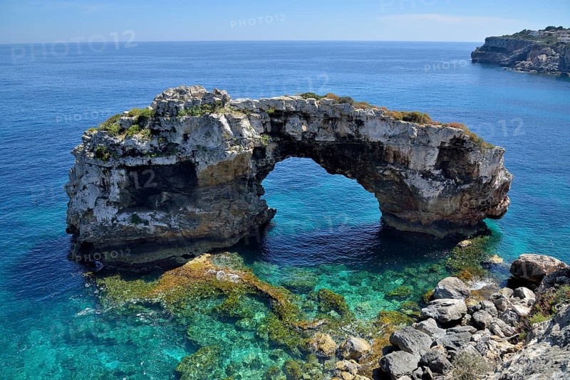 Natural arch Es Pontas, near Cala Llombards, Majorca, Balearic Islands, Spain, Europe