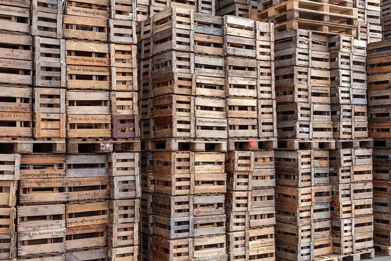 Wooden crates, wine crates, stacked, Rhineland-Palatinate, Germany, Europe