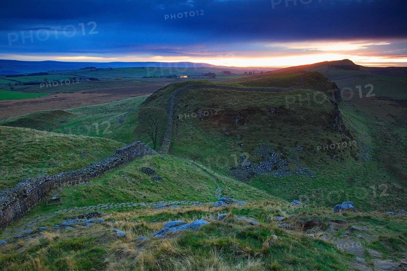 Hadrian's Wall, Boundary wall, roman fortification, Steel Rigg, Northumberland national park, England, United Kingdom, Europe