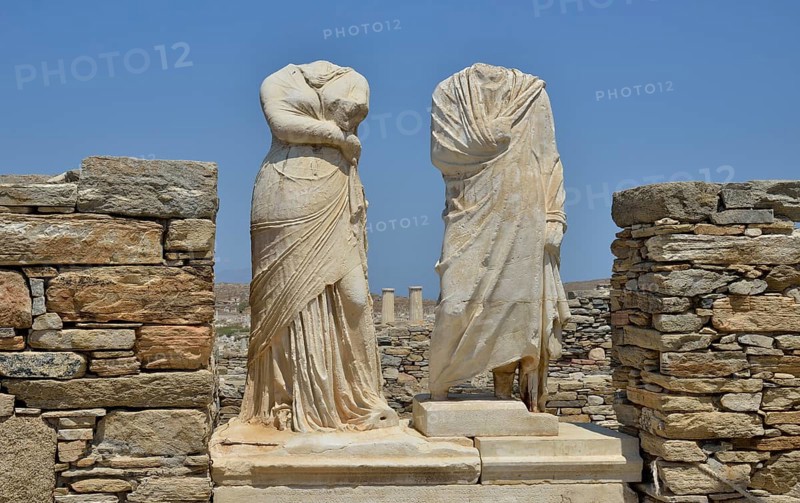 Ancient statues without heads, torsos, Delos island, UNESCO World Heritage Site, Mykonos, Cyclades, Greece, Europe